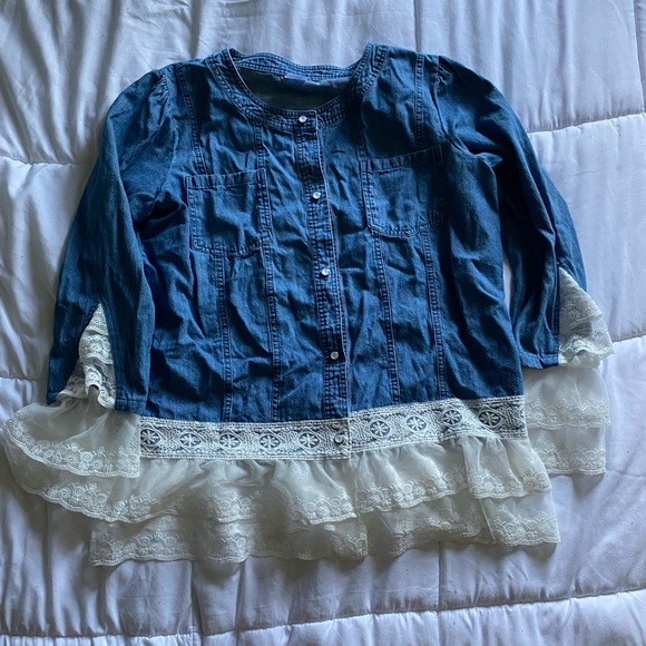 Jackets & Blazers - Beautiful jean jacket shirt with lace details
